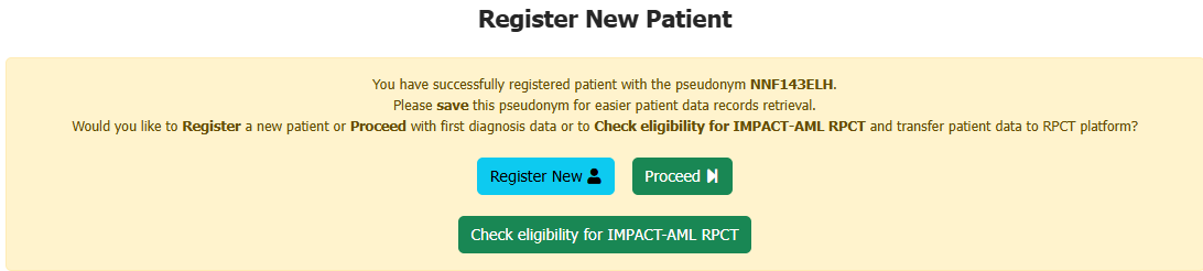 Patient registration confirmation message