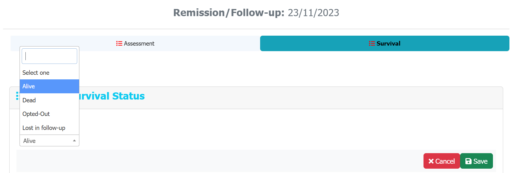 Remission Follow-up Survival section