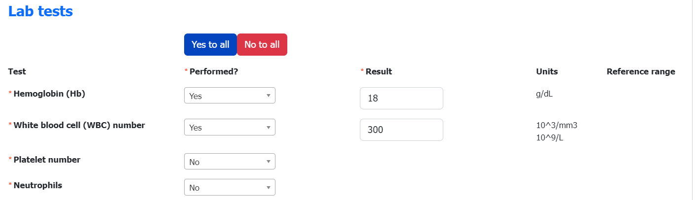 Yes/No lab tests